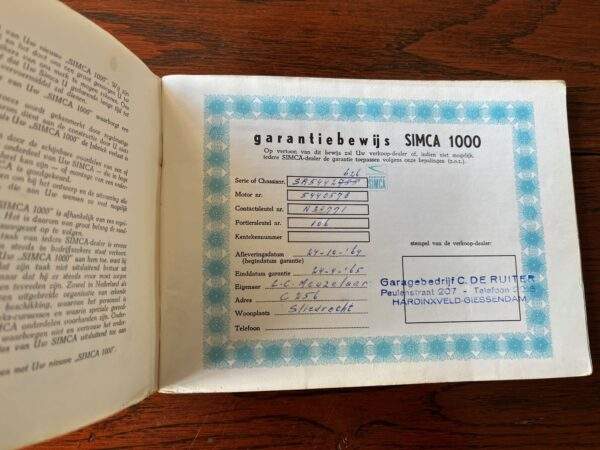 Instructie boek Simca 1000 1964 - Afbeelding 2