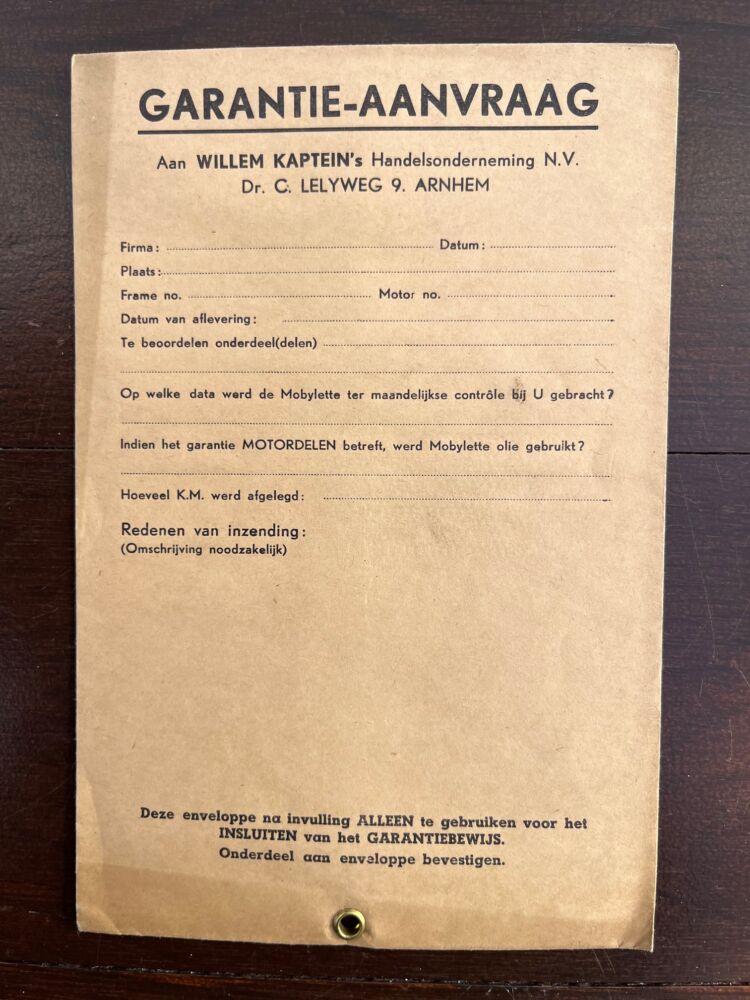 Kap. Mobylette Garantie envelope