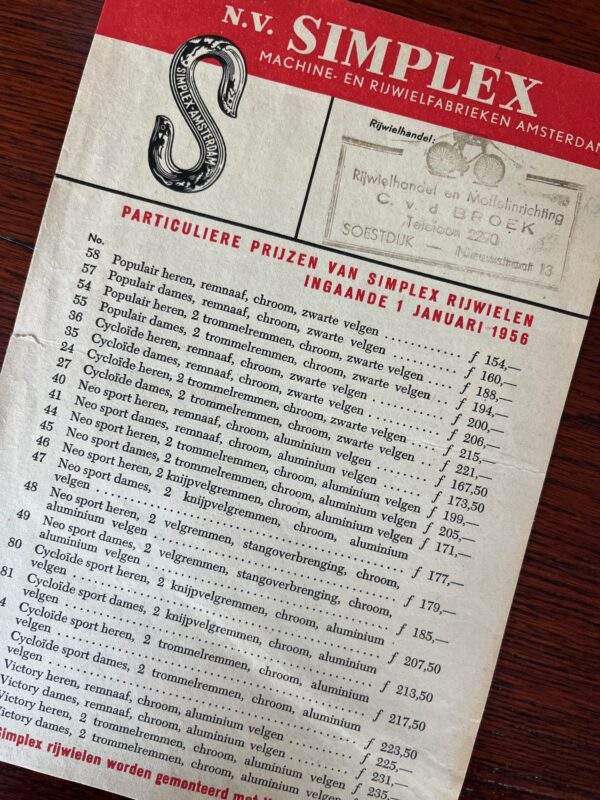 Simplex Prijs en Accesoire lijst 1956