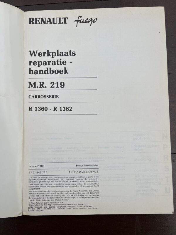 Werkplaats Rep. boek Renault Fuego M.R. 219 - Afbeelding 2